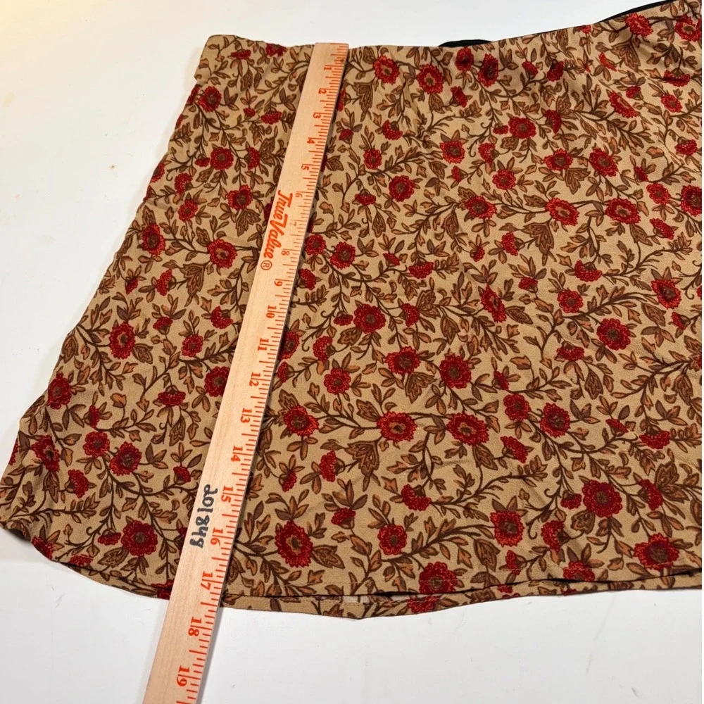 Aeropostale Skirt XL Tan Red Floral Boho Mini‎ Elastic Waist 8852